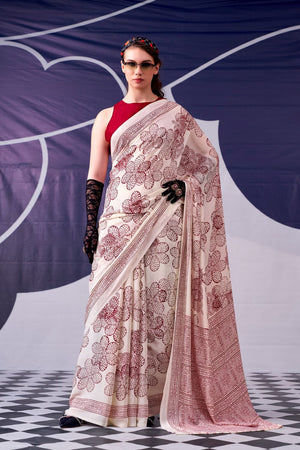 Maroon Printed Satin Saree (ACA7603)