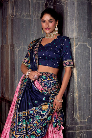 Pink Ikkat Printed Silk Blend Lehenga (ACA7619)