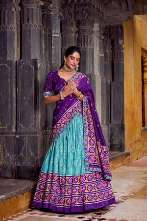 Sea Green Ikkat Printed Silk Blend Lehenga (ACA7621)