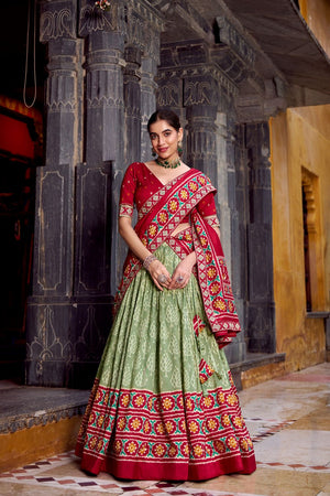 Green Ikkat Printed Silk Blend Lehenga (ACA7622)