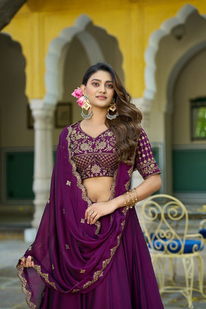 Violet Floral Embroidered Silk Lehenga (ACA7624)