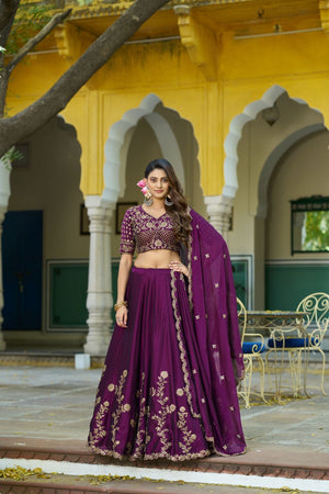 Violet Floral Embroidered Silk Lehenga (ACA7624)