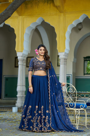Blue Floral Embroidered Silk Lehenga (ACA7625)