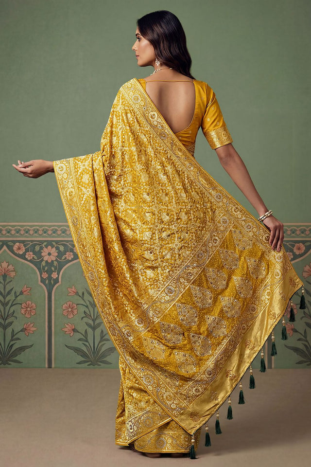 Mustard Floral Woven Silk Saree (ACA7631)