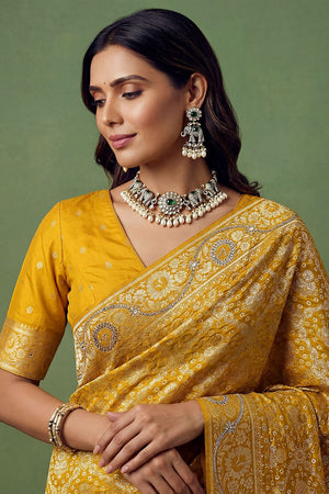 Mustard Floral Woven Silk Saree (ACA7631)