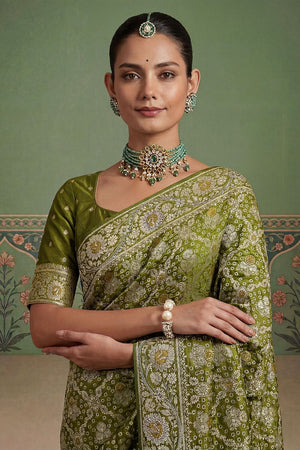 Mehendi Floral Woven Silk Saree (ACA7633)