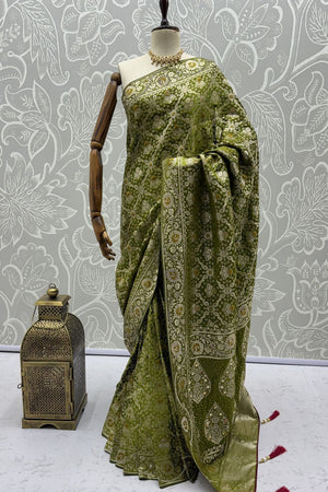 Mehendi Floral Woven Silk Saree (ACA7633)