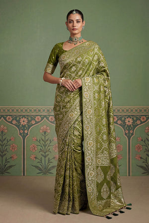 Mehendi Floral Woven Silk Saree (ACA7633)
