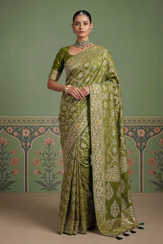 Mehendi Floral Woven Silk Saree (ACA7633)