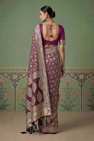 Violet Floral Woven Silk Saree (ACA7634)