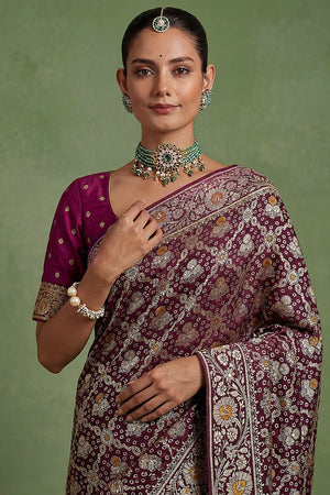 Violet Floral Woven Silk Saree (ACA7634)