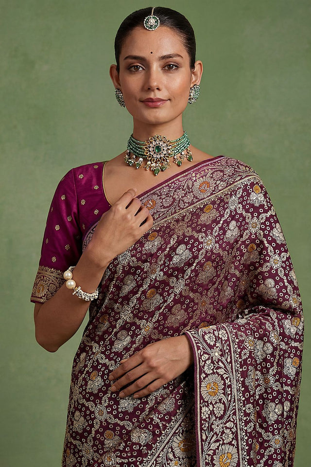 Violet Floral Woven Silk Saree (ACA7634)