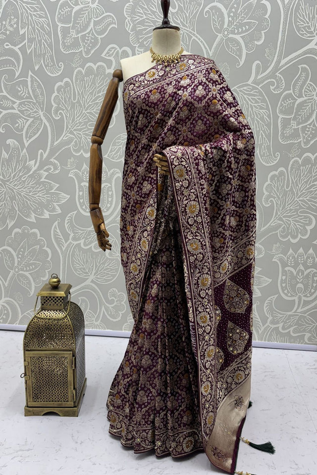 Violet Floral Woven Silk Saree (ACA7634)