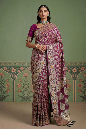 Violet Floral Woven Silk Saree (ACA7634)