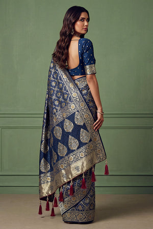 Blue Floral Woven Silk Saree (ACA7635)