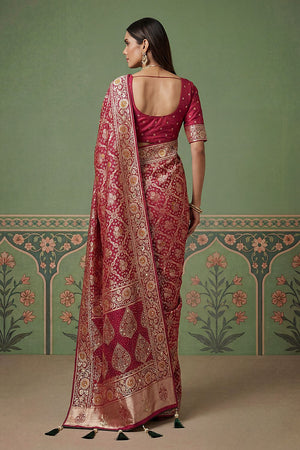 Maroon Floral Woven Silk Saree (ACA7636)