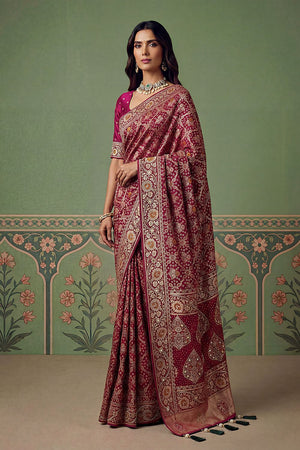 Maroon Floral Woven Silk Saree (ACA7636)