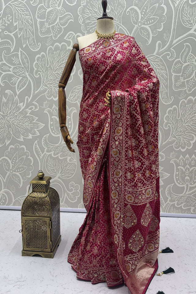 Maroon Floral Woven Silk Saree (ACA7636)