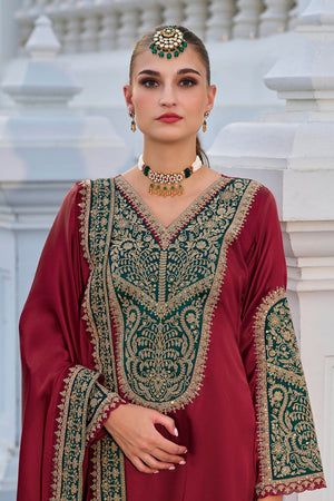 Maroon Sequin with Embroidered Silk Straight Cut Suit (ACA7653)