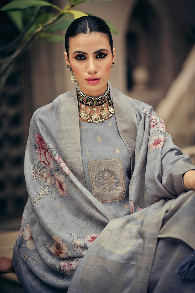 Grey Woven Cotton Blend Straight Cut Suit (ACA7657)