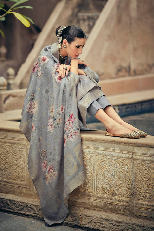 Grey Woven Cotton Blend Straight Cut Suit (ACA7657)
