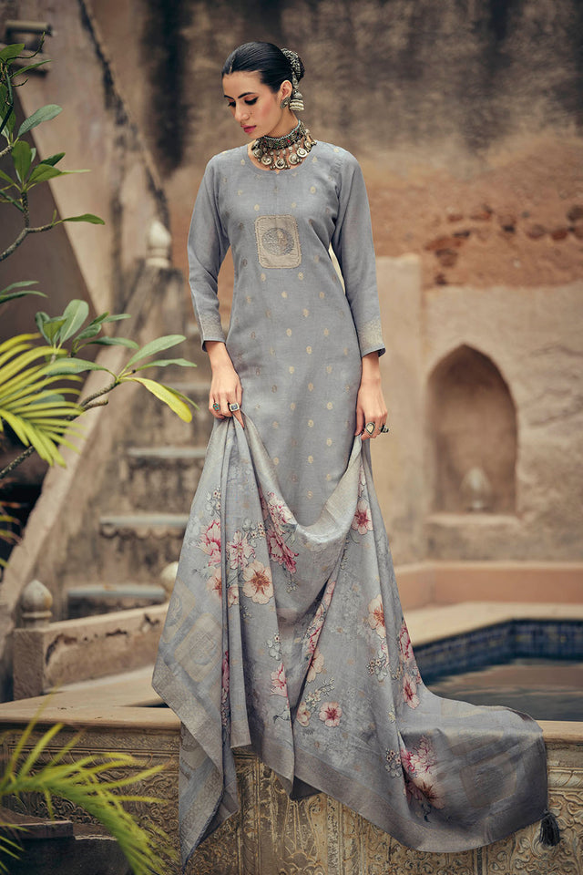 Grey Woven Cotton Blend Straight Cut Suit (ACA7657)