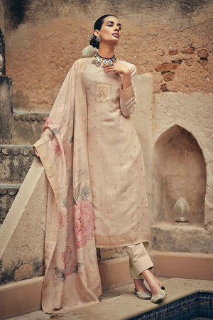 Cream Woven Cotton Blend Straight Cut Suit (ACA7658)