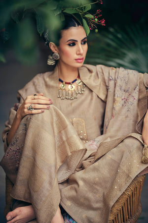 Beige Woven Cotton Blend Straight Cut Suit (ACA7659)