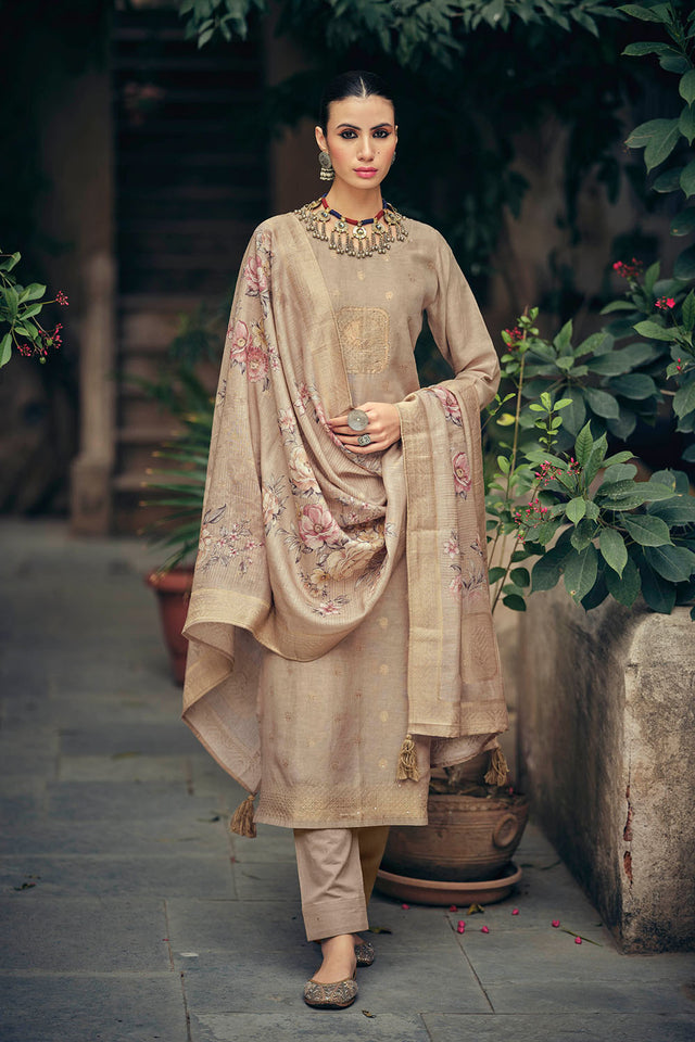 Beige Woven Cotton Blend Straight Cut Suit (ACA7659)