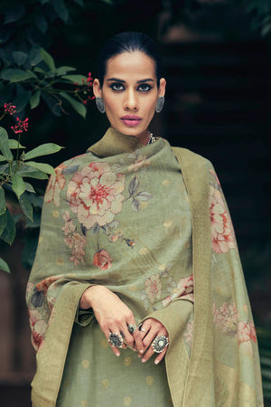 Green Woven Cotton Blend Straight Cut Suit (ACA7660)