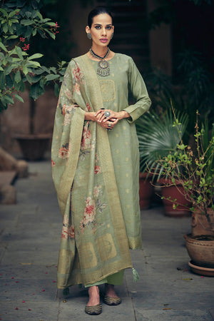 Green Woven Cotton Blend Straight Cut Suit (ACA7660)