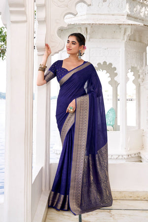 Blue Woven Chinon Saree (ACA7677)