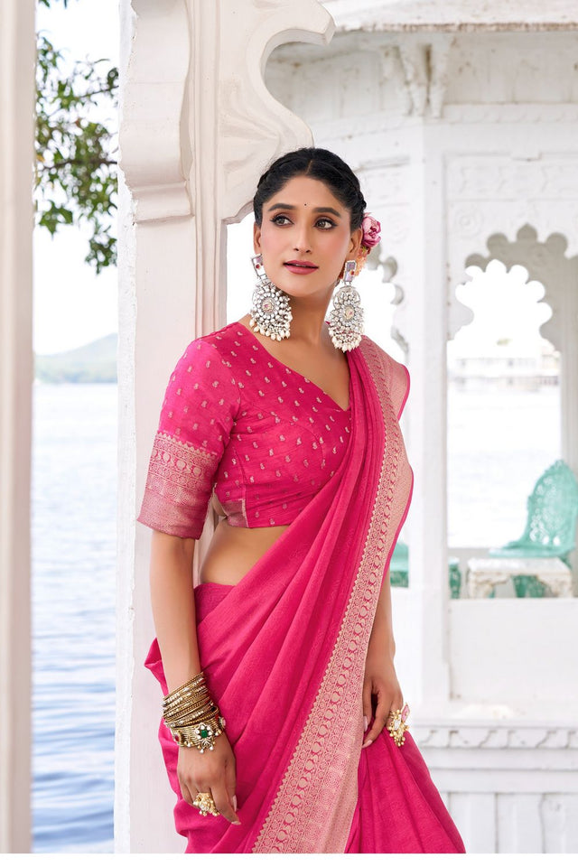 Pink Woven Chinon Saree (ACA7678)