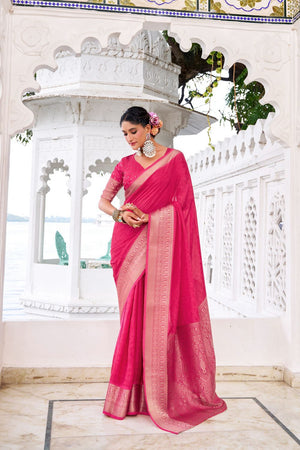 Pink Woven Chinon Saree (ACA7678)
