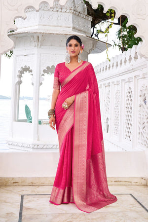 Pink Woven Chinon Saree (ACA7678)