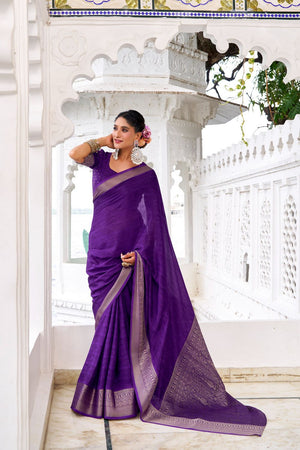 Purple Woven Chinon Saree (ACA7679)