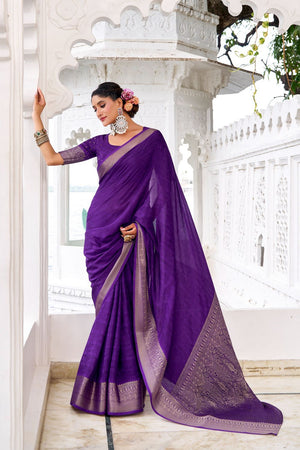 Purple Woven Chinon Saree (ACA7679)