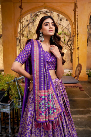 Violet Floral Printed Silk Lehenga (ACA7682)