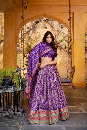 Violet Floral Printed Silk Lehenga (ACA7682)