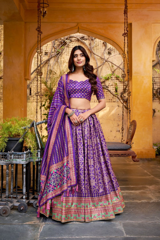 Violet Floral Printed Silk Lehenga (ACA7682)