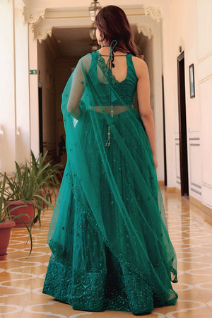 Green Sequin with Embroidered Net Lehenga (ACA7692)