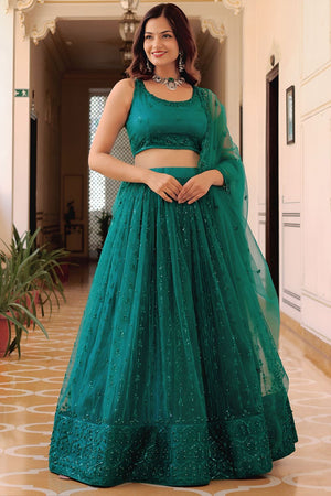 Green Sequin with Embroidered Net Lehenga (ACA7692)