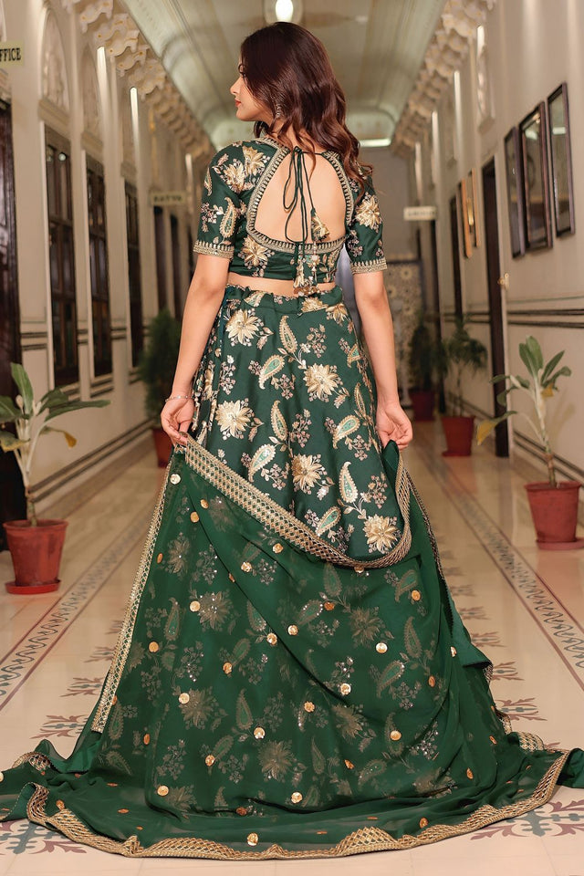 Dark Green Sequin with Embroidered Art Silk Lehenga (ACA7695)