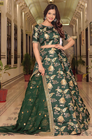 Dark Green Sequin with Embroidered Art Silk Lehenga (ACA7695)
