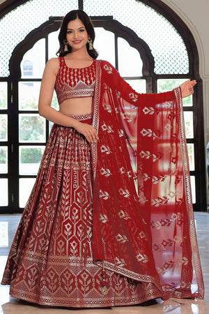 Maroon Sequin Georgette Lehenga (ACA7696)