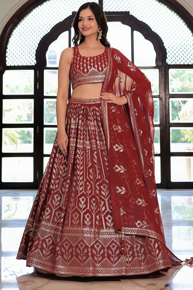 Maroon Sequin Georgette Lehenga (ACA7696)