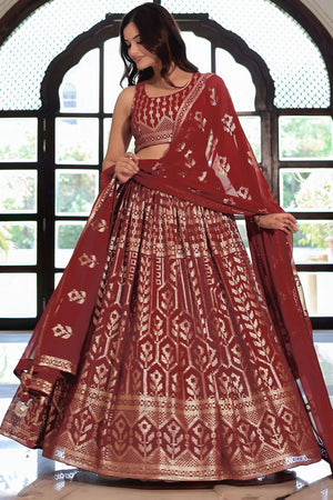 Maroon Sequin Georgette Lehenga (ACA7696)