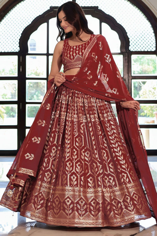 Maroon Sequin Georgette Lehenga (ACA7696)
