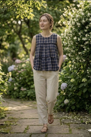 Blue Checkered Design Linen Top & Bottom Set (ACA7707)