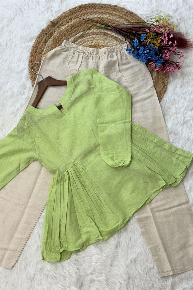 Dark Green Solid Linen Top & Bottom Set (ACA7710)